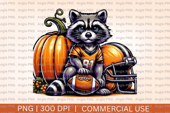 Cute Fall Raccoon Football PNG for Autumn Designs
