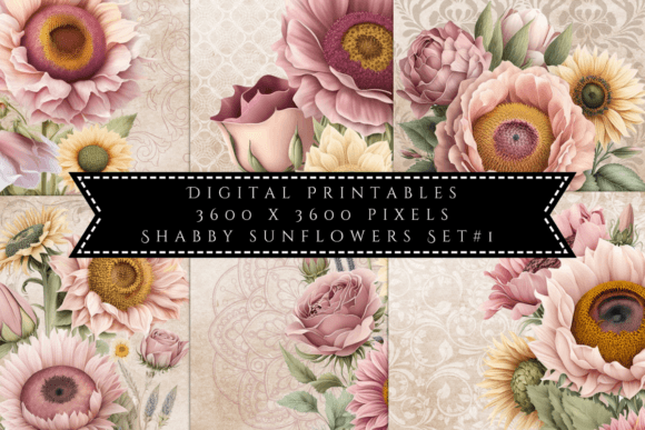 Shabby Sunflower Illustrations Set 1: Vintage Charm for Modern Projects