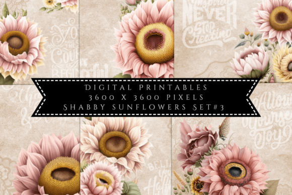 Shabby Sunflowers Illustrations Set 3: Vintage Charm for Your Designs