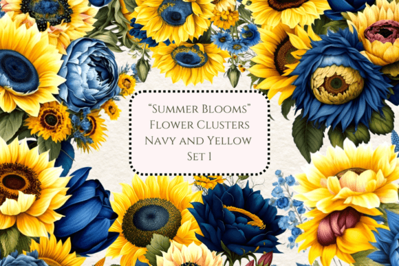 Summer Blooms: Blue and Yellow Watercolor Clipart