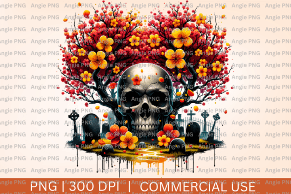 Watercolor Skull Cherry Blossom Tree PNG: A Unique Design Asset